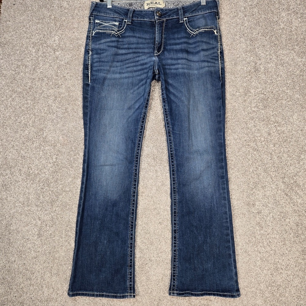 Ariat Real Denim Women's 33R (34x32) Mid Rise Boot Cut Jeans Blue Dark wash